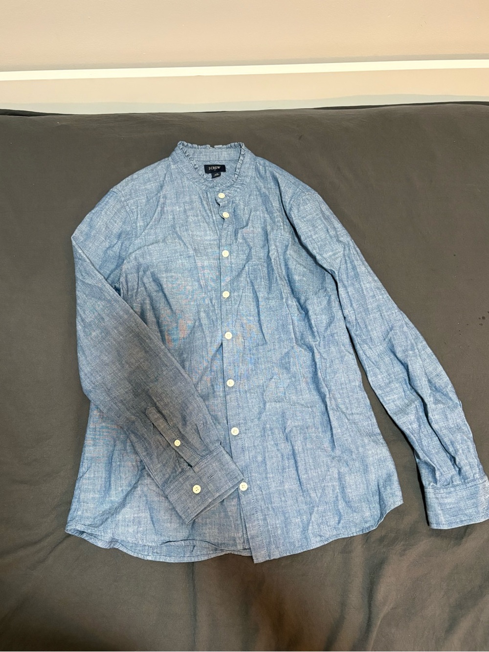 J. Crew Men's Light Blue Chambray Band-Collar Shirt